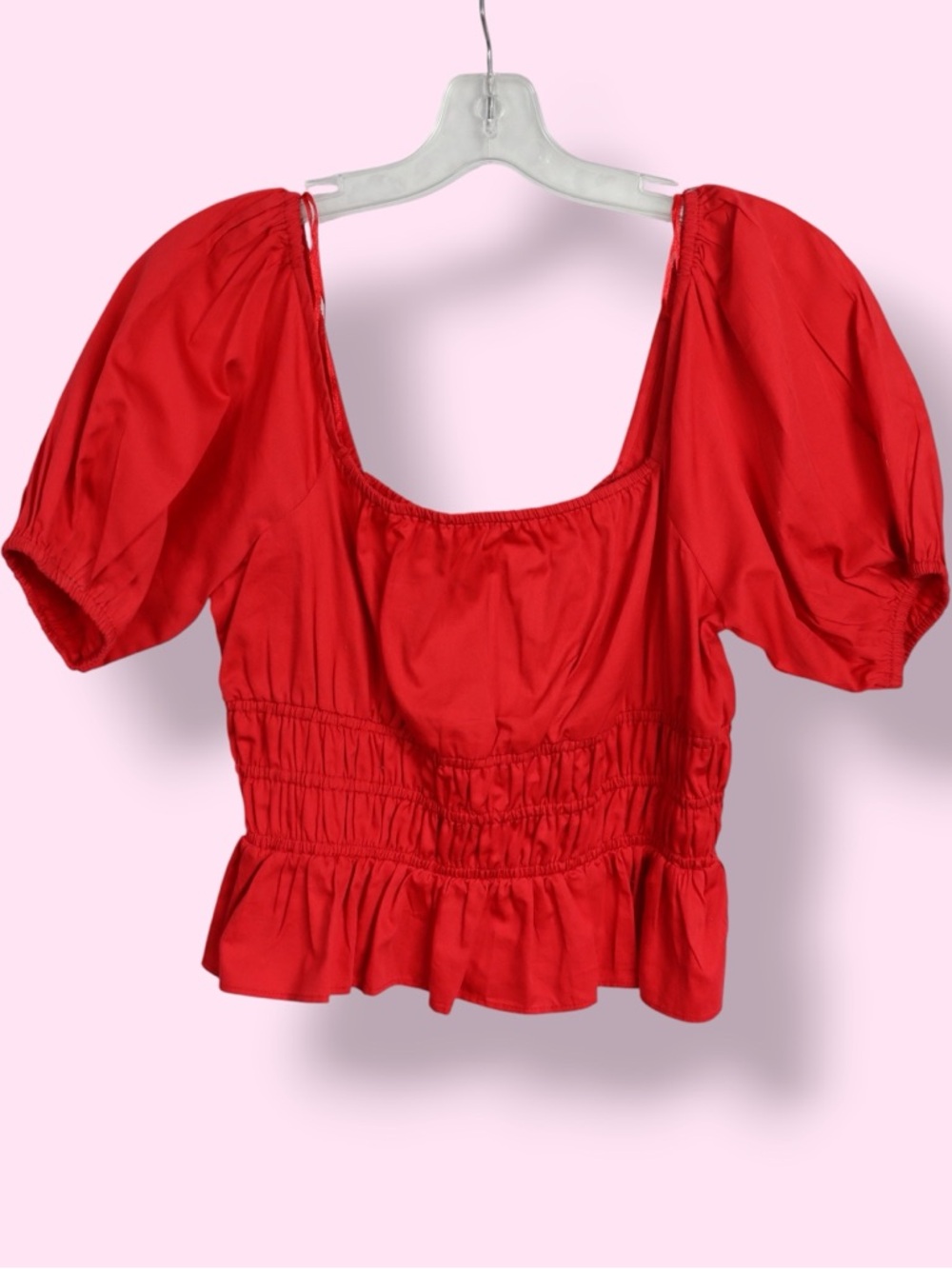 Avec Les Filles Red Puff Sleeve Smocked Crop Top XS NWT